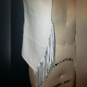 Rebecca minkoff genuine leather white crop fringe high low vest